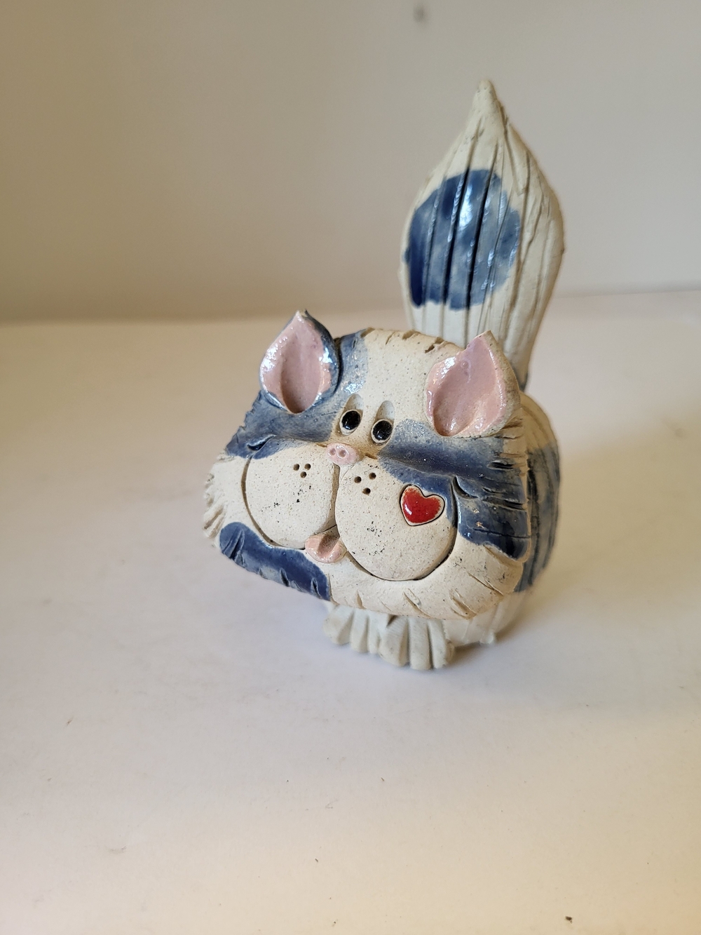Pence Pets Studio Blue Striped Ceramic Cat Toothpick Holder Tom Pence 1990